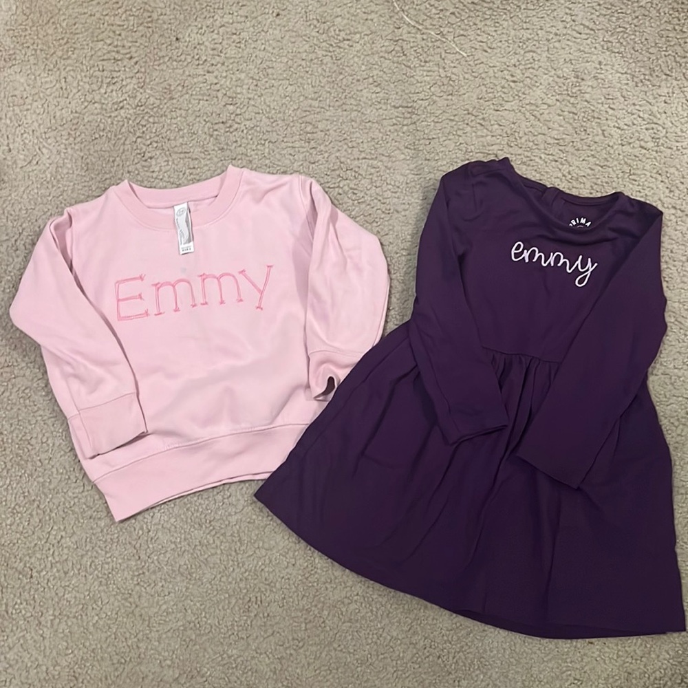 Personalized “emmy” sweatshirt and dress